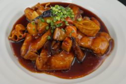 鶏モモ肉と根菜の黒酢庵掛け